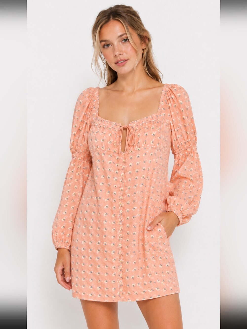 Urban Outfitters Eggie Peach Polka Dot Puffy Sleeve Mini Dress NEW WITH TAGS